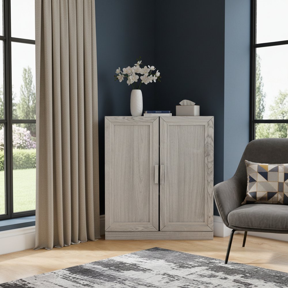 Set Of Two White Wood Corner Accent Cabinet With Two Doors  Warm Home View