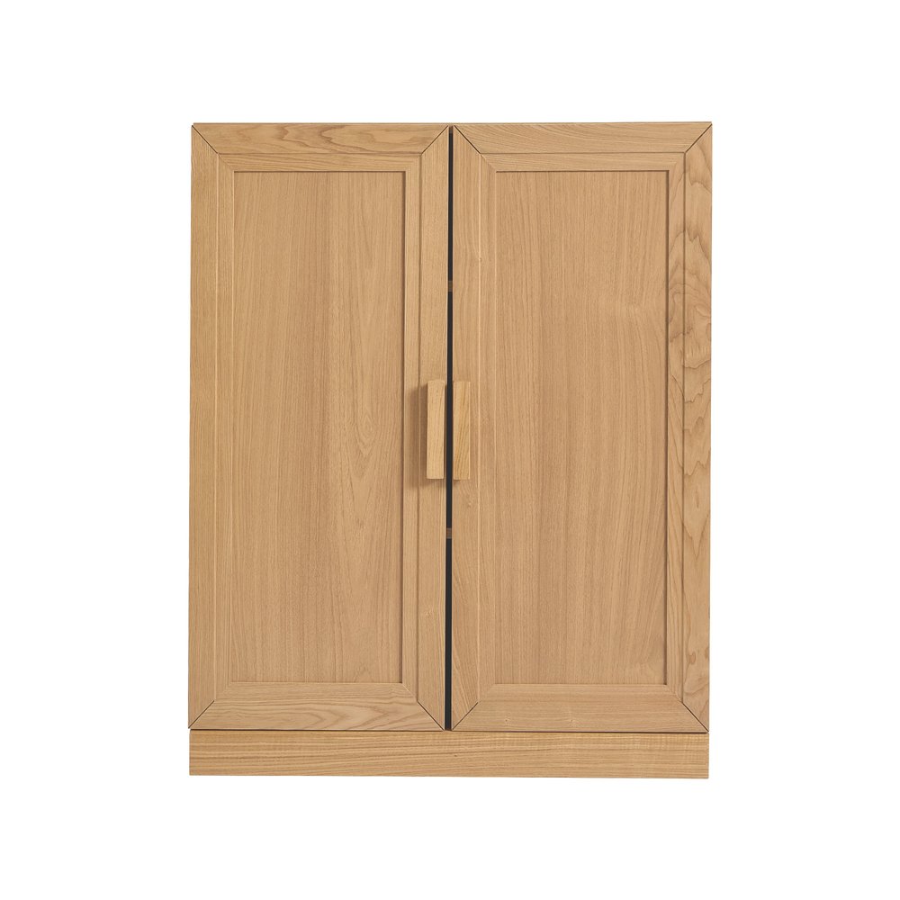 Set Of Two Natural Wood Corner Accent Cabinet With Two Doors  Warm Home View