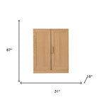 Set Of Two Natural Wood Corner Accent Cabinet With Two Doors  Warm Home View