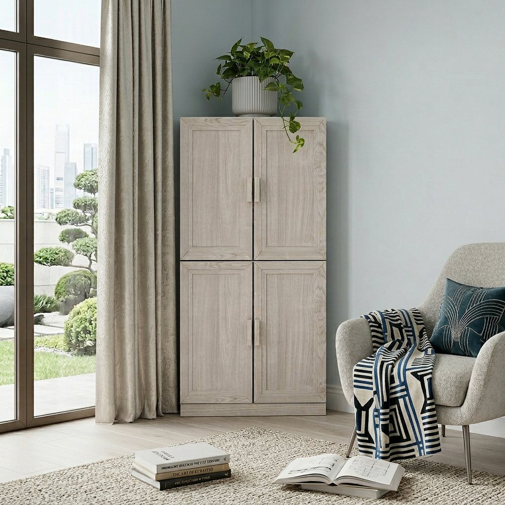 Set Of Two White Wood Corner Accent Cabinet With Two Doors  Warm Home View