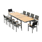 11 Piece Natural and Black Solid Wood Dining Set with Ten Chairs  Warm Home View