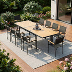11 Piece Natural and Black Solid Wood Dining Set with Ten Chairs  Warm Home View