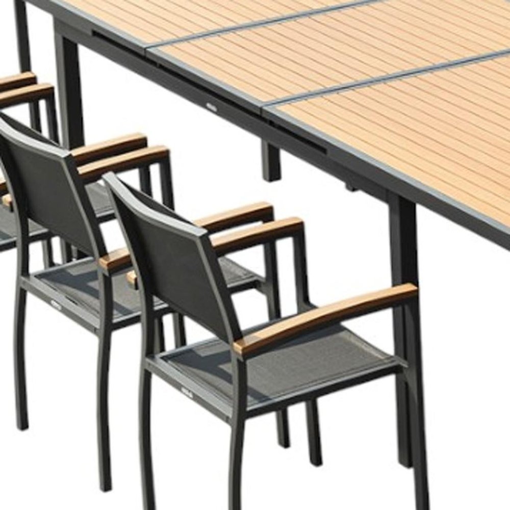 11 Piece Natural and Black Solid Wood Dining Set with Ten Chairs  Warm Home View