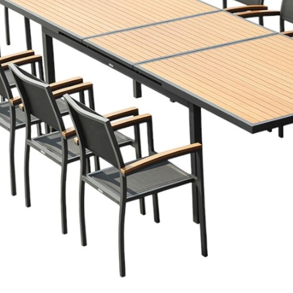 11 Piece Natural and Black Solid Wood Dining Set with Ten Chairs  Warm Home View