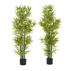 Set of Two 61" Green Artificial Bamboo Tree In Cylindrical Black Pot  Warm Home View