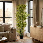 Set of Two 61" Green Artificial Bamboo Tree In Cylindrical Black Pot  Warm Home View