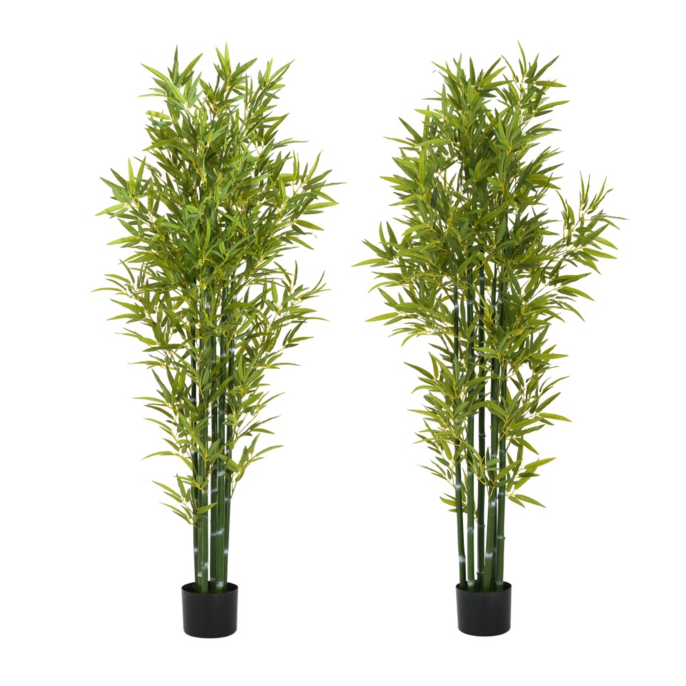 Set of Two 72" Green Artificial Bamboo Tree In Cylindrical Black Pot  Warm Home View