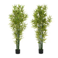 Set of Two 72" Green Artificial Bamboo Tree In Cylindrical Black Pot  Warm Home View
