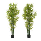 Set of Two 72" Green Artificial Bamboo Tree In Cylindrical Black Pot  Warm Home View