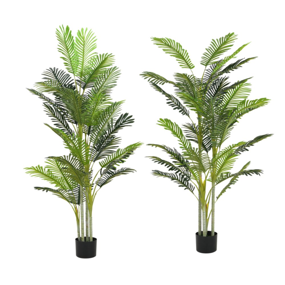Set of Two 79" Green Artificial Palm Tree In Cylindrical Black Pot  Warm Home View