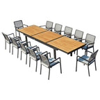 13 Piece Natural and Black Solid Wood Dining Set with Twelve Chairs  Warm Home View
