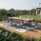 13 Piece Natural and Black Solid Wood Dining Set with Twelve Chairs  Warm Home View