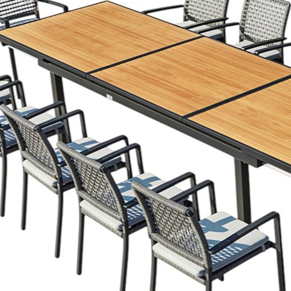13 Piece Natural and Black Solid Wood Dining Set with Twelve Chairs  Warm Home View