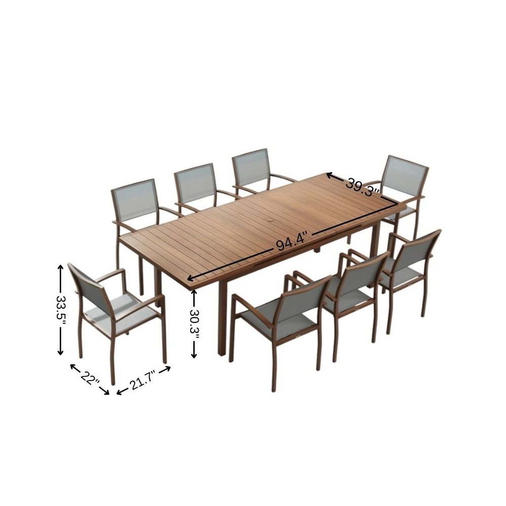 Nine Piece Brown Metal Dining Set with Eight Chairs  Warm Home View