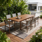 Nine Piece Brown Metal Dining Set with Eight Chairs  Warm Home View