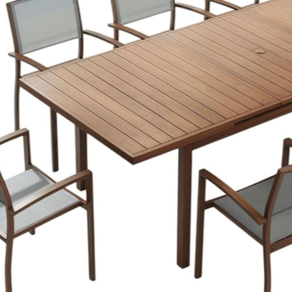 Nine Piece Brown Metal Dining Set with Eight Chairs  Warm Home View