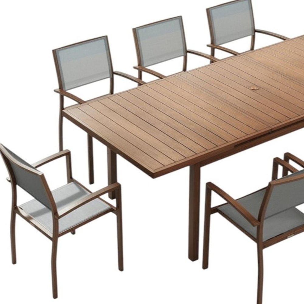 Nine Piece Brown Metal Dining Set with Eight Chairs  Warm Home View
