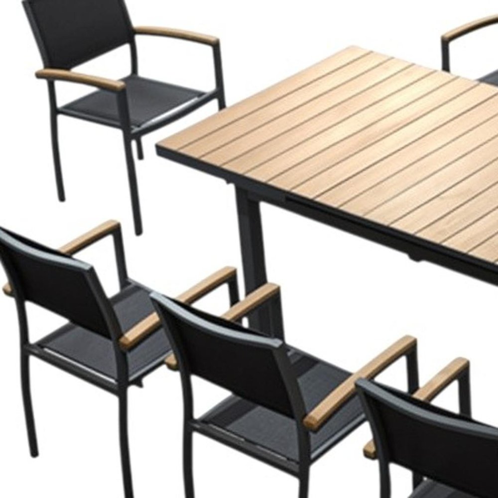 Nine Piece Natural and Black Heavy Duty Plastic Dining Set with Eight Chairs  Warm Home View