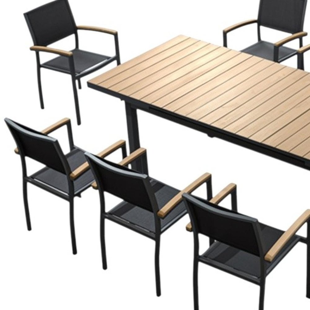 Nine Piece Natural and Black Heavy Duty Plastic Dining Set with Eight Chairs  Warm Home View