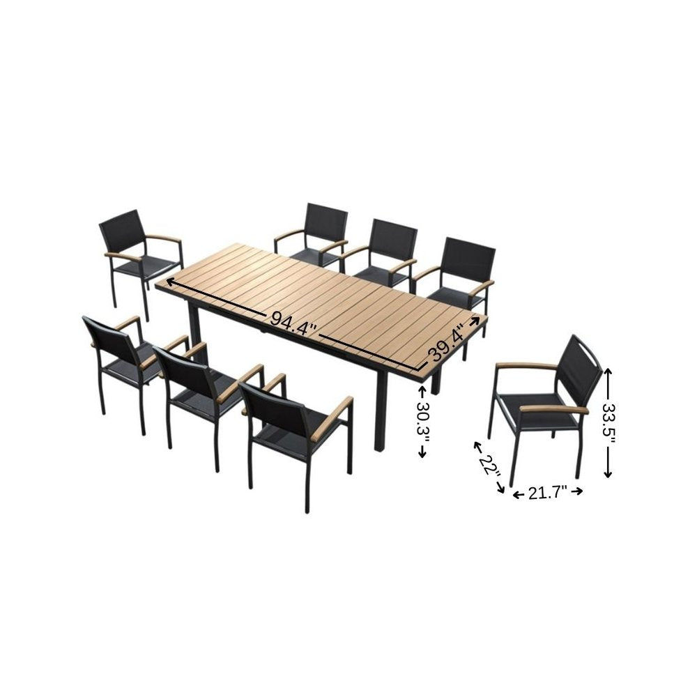 Nine Piece Natural and Black Heavy Duty Plastic Dining Set with Eight Chairs  Warm Home View