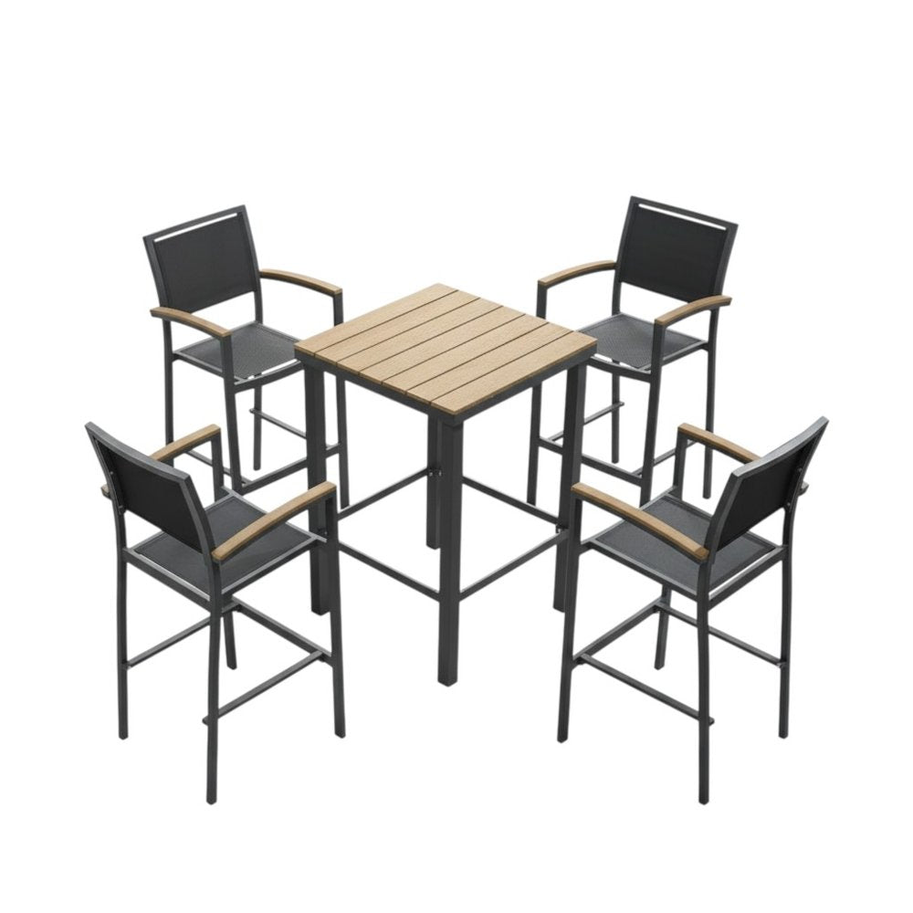 Five Piece Light Brown and Black Square Solid Wood Dining Set with Four Chairs  Warm Home View