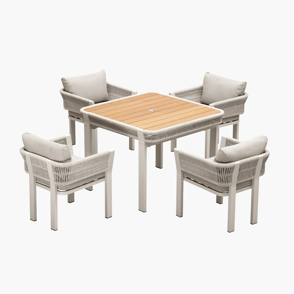 Five Piece Light Brown and Beige Square Solid Wood Dining Set with Four Chairs  Warm Home View