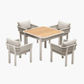Five Piece Light Brown and Beige Square Solid Wood Dining Set with Four Chairs  Warm Home View