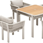 Five Piece Light Brown and Beige Square Solid Wood Dining Set with Four Chairs  Warm Home View