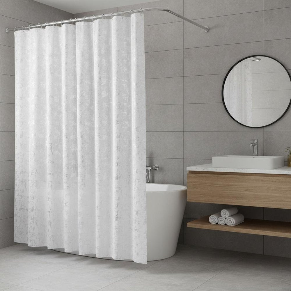 72" White And Silver Abstract Shower Curtain  Warm Home View