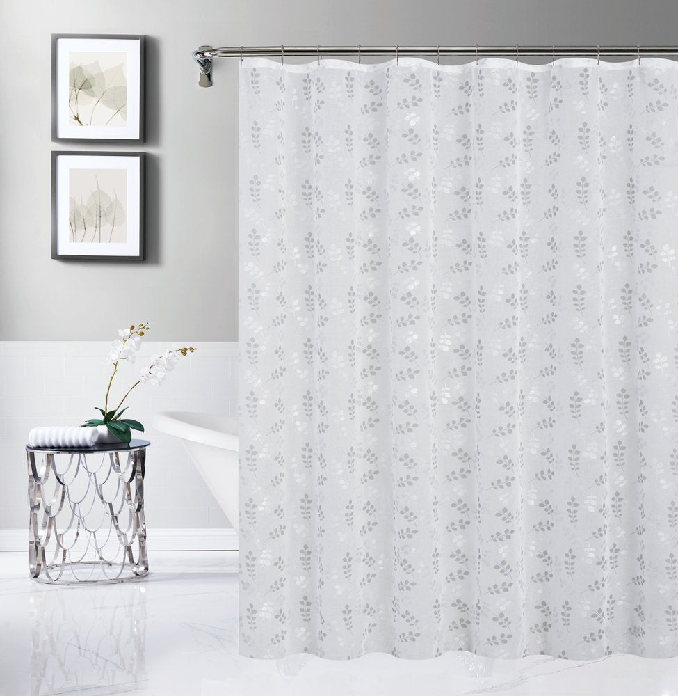 72" White And Silver Floral Shower Curtain  Warm Home View
