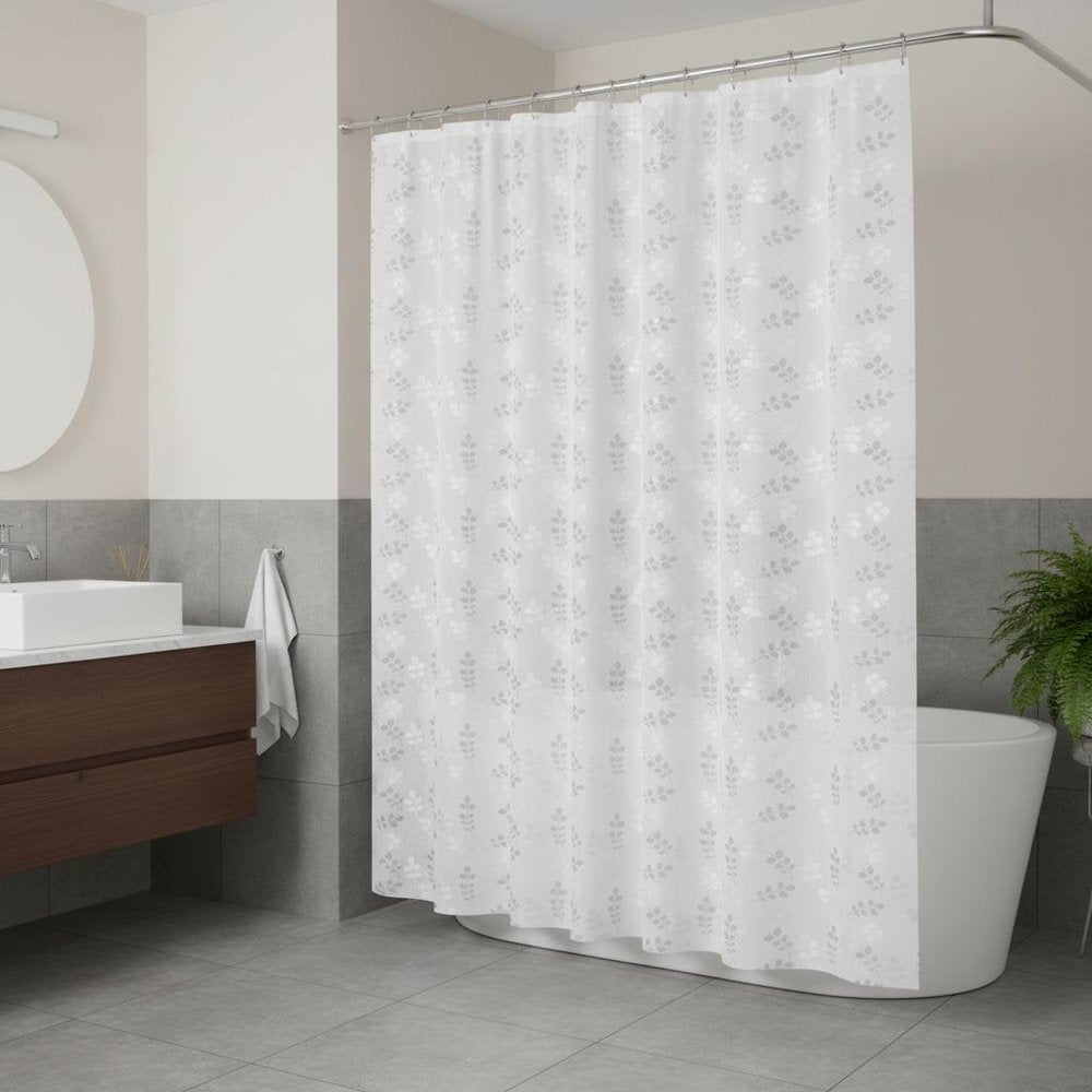 72" White And Silver Floral Shower Curtain  Warm Home View