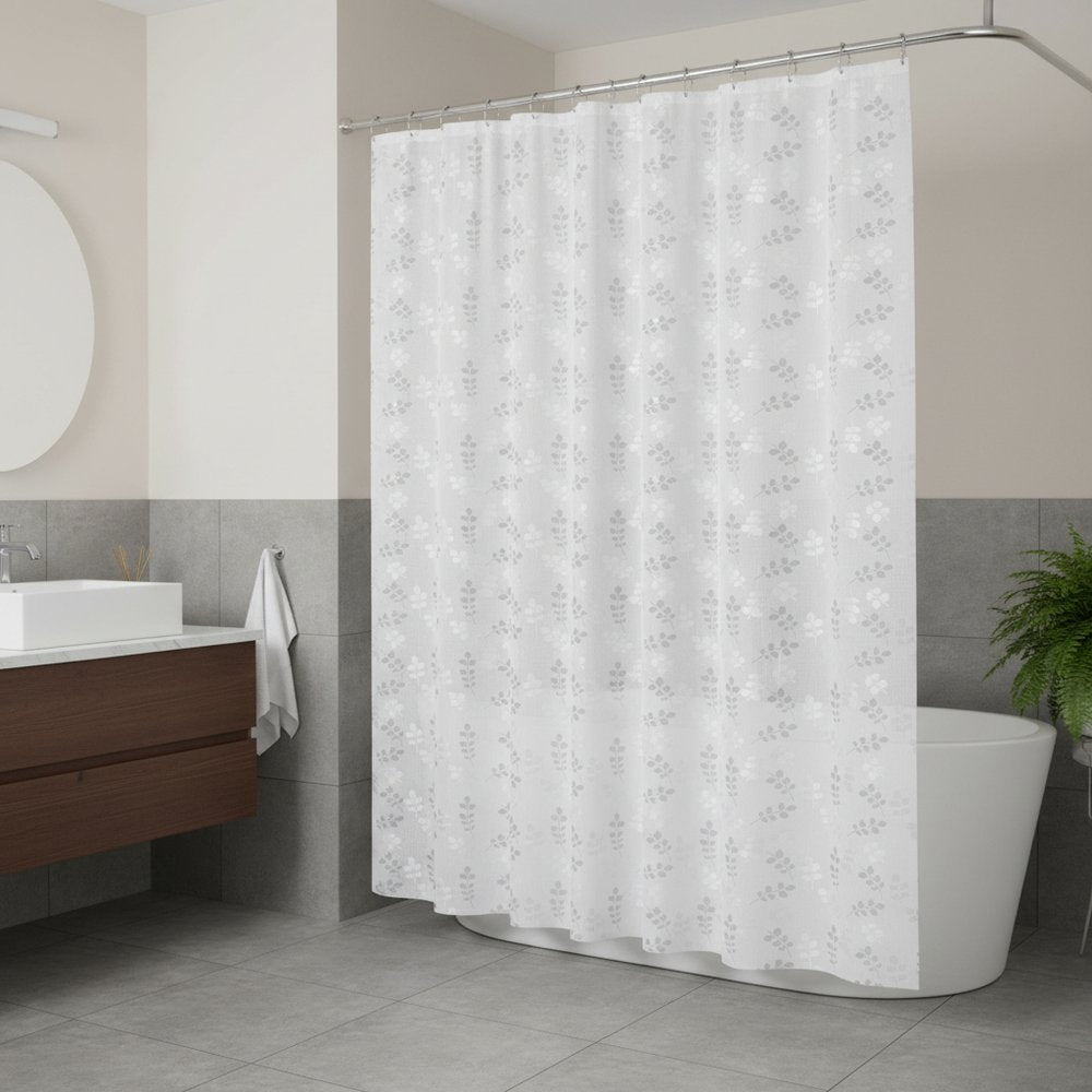 72" White And Silver Floral Shower Curtain  Warm Home View
