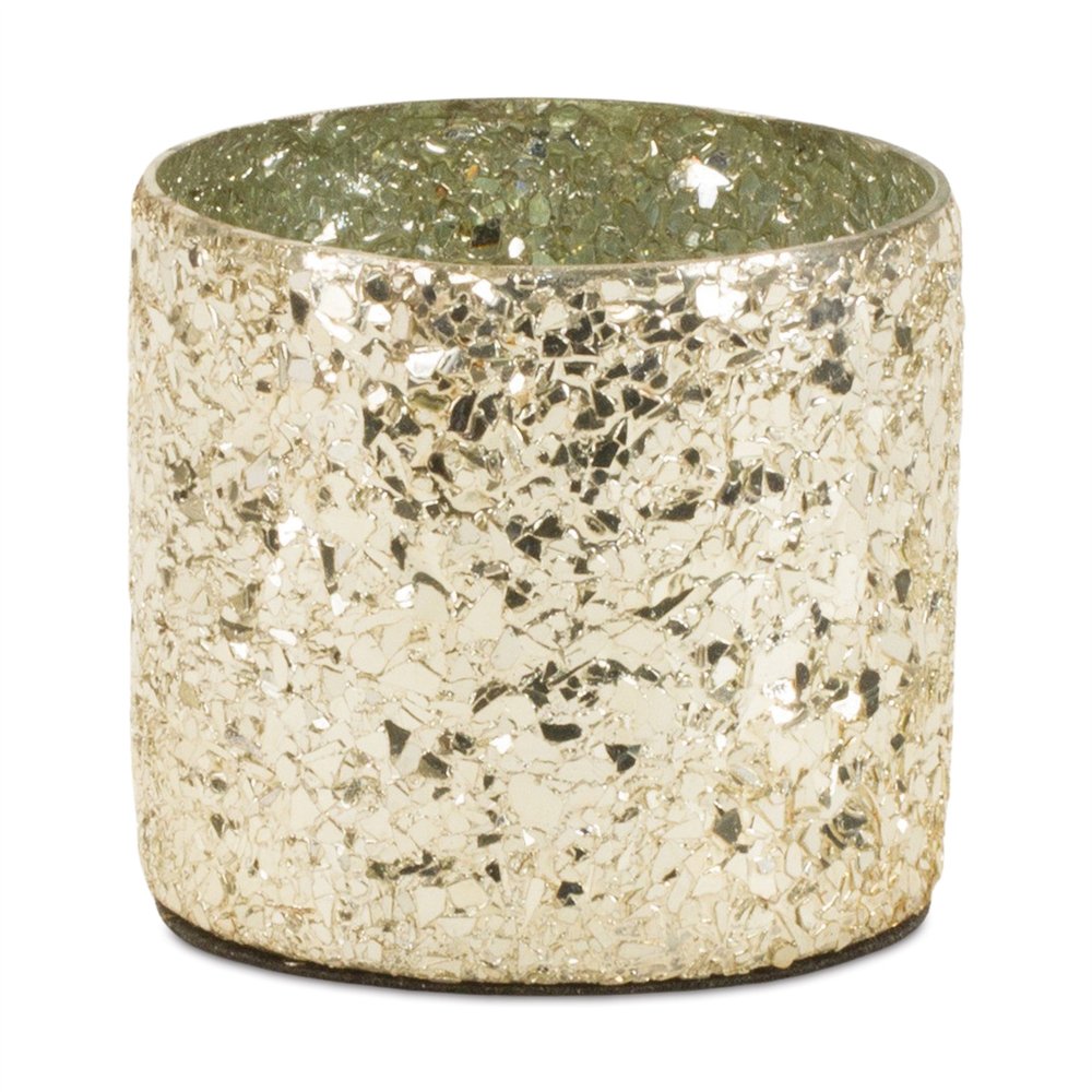 Set of Two Gold Distressed Abstract Glass Tabletop Hurricane Candle Holders  Warm Home View