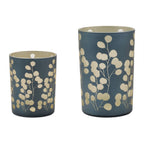 Set of Two Green Distressed Abstract Glass Tabletop Hurricane Candle Holders  Warm Home View