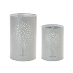 Set of Two Green Abstract Metal Tabletop Hurricane Candle Holders  Warm Home View