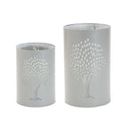 Set of Two Green Abstract Metal Tabletop Hurricane Candle Holders  Warm Home View
