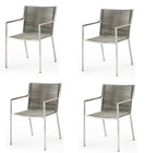 Set of Four Light Brown And Silver Woven Steel Outdoor Arm Chairs  Warm Home View