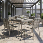 Set of Four Light Brown And Silver Woven Steel Outdoor Arm Chairs  Warm Home View
