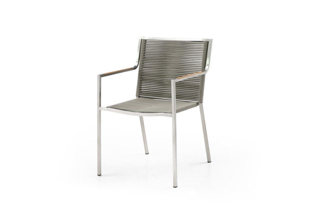 Set of Four Light Brown And Silver Woven Steel Outdoor Arm Chairs  Warm Home View