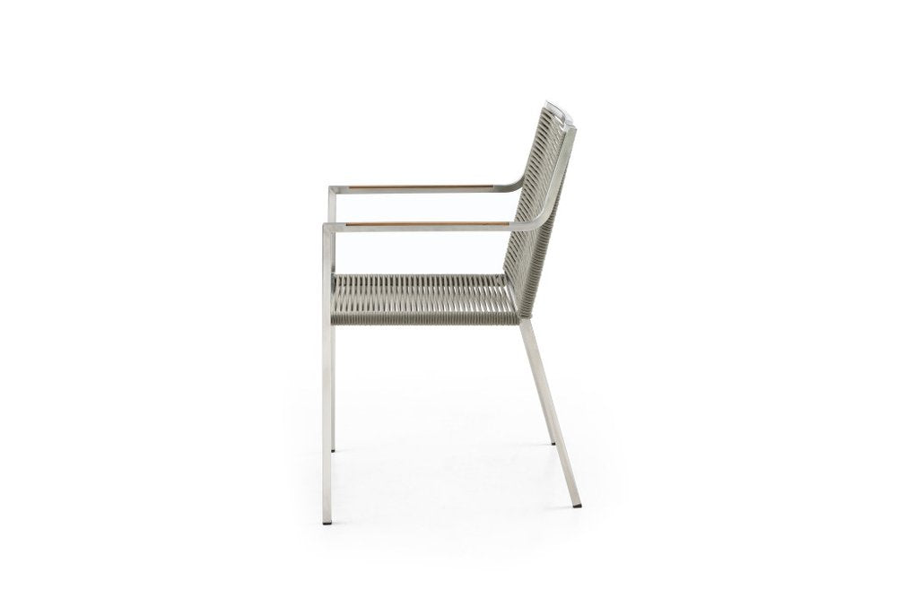 Set of Four Light Brown And Silver Woven Steel Outdoor Arm Chairs  Warm Home View