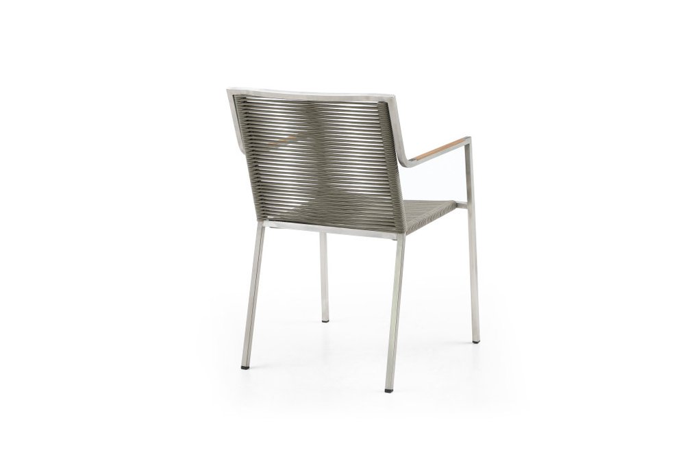 Set of Four Light Brown And Silver Woven Steel Outdoor Arm Chairs  Warm Home View