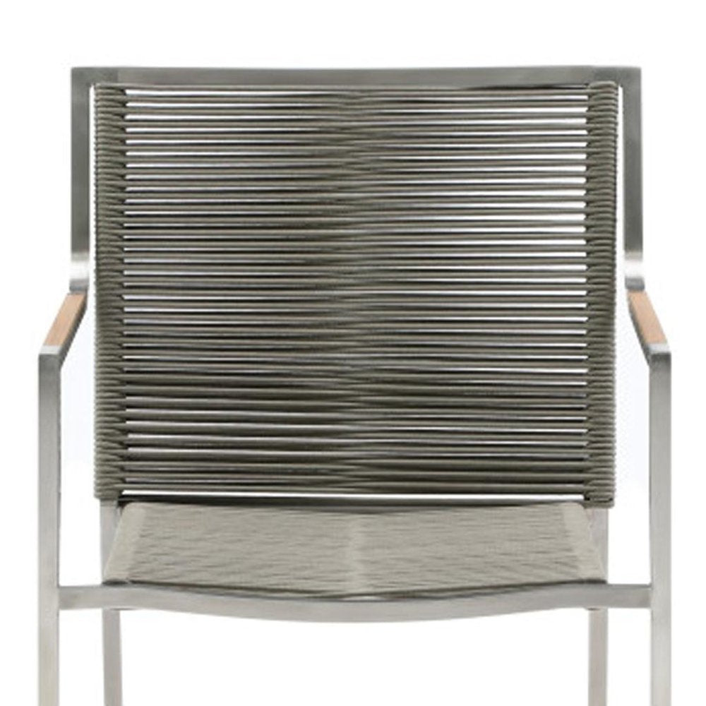 Set of Four Light Brown And Silver Woven Steel Outdoor Arm Chairs  Warm Home View
