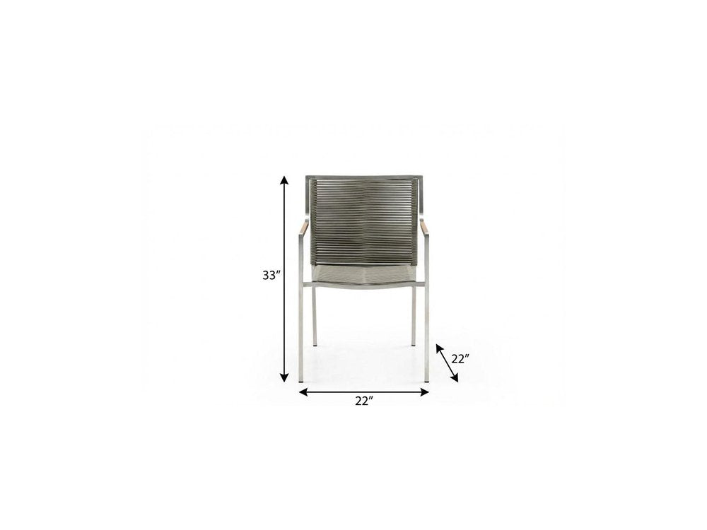 Set of Four Light Brown And Silver Woven Steel Outdoor Arm Chairs  Warm Home View