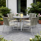 Set of Four Light Brown And Silver Woven Steel Outdoor Arm Chairs  Warm Home View