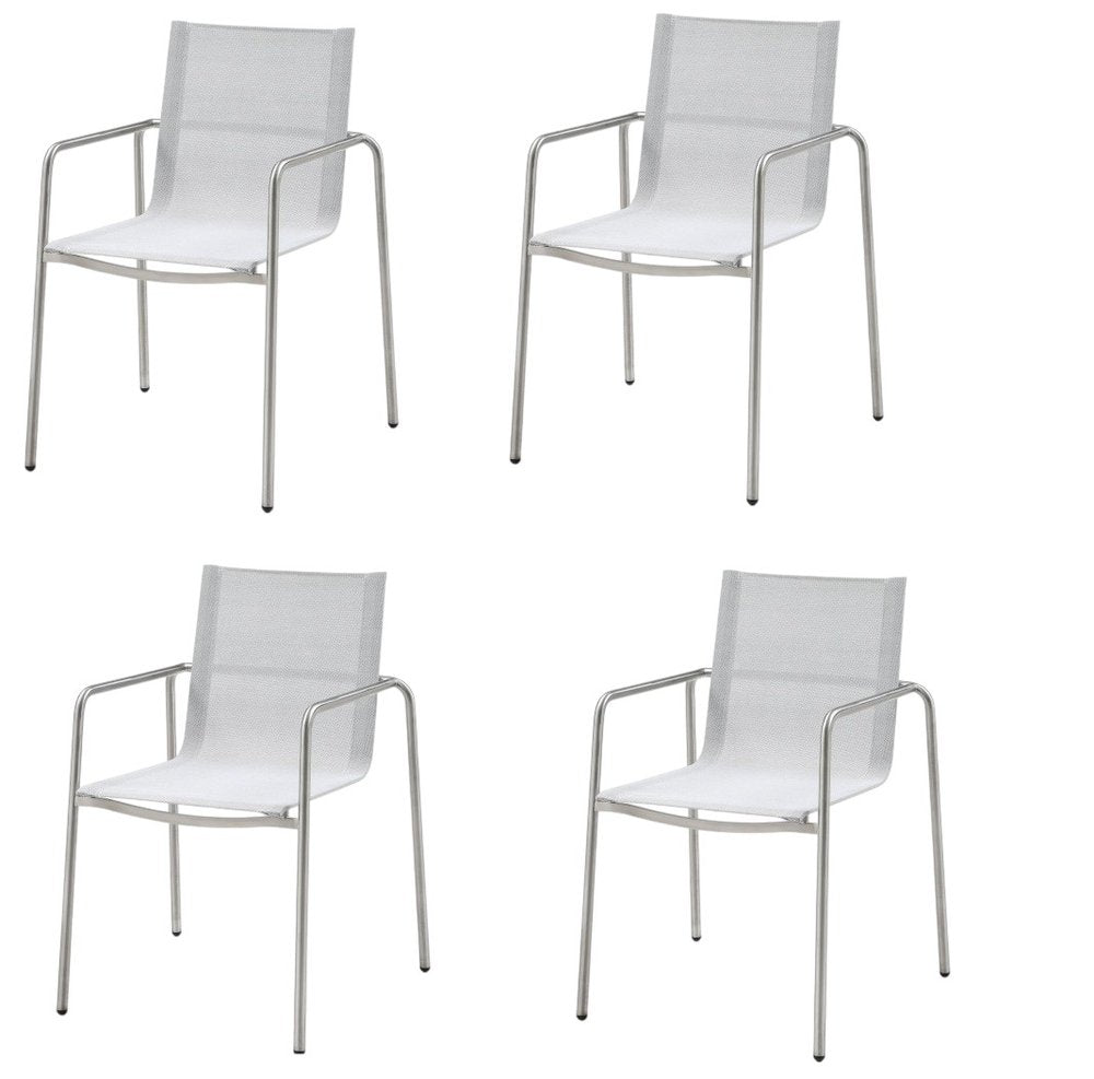 Set of Four Light Gray Steel Sling Outdoor Arm Chairs  Warm Home View
