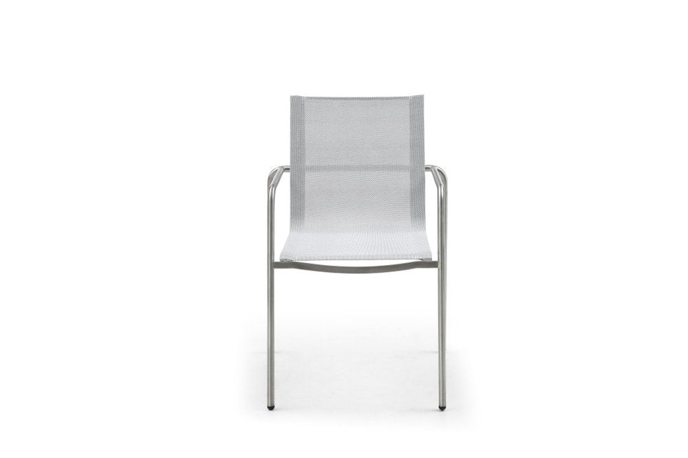 Set of Four Light Gray Steel Sling Outdoor Arm Chairs  Warm Home View