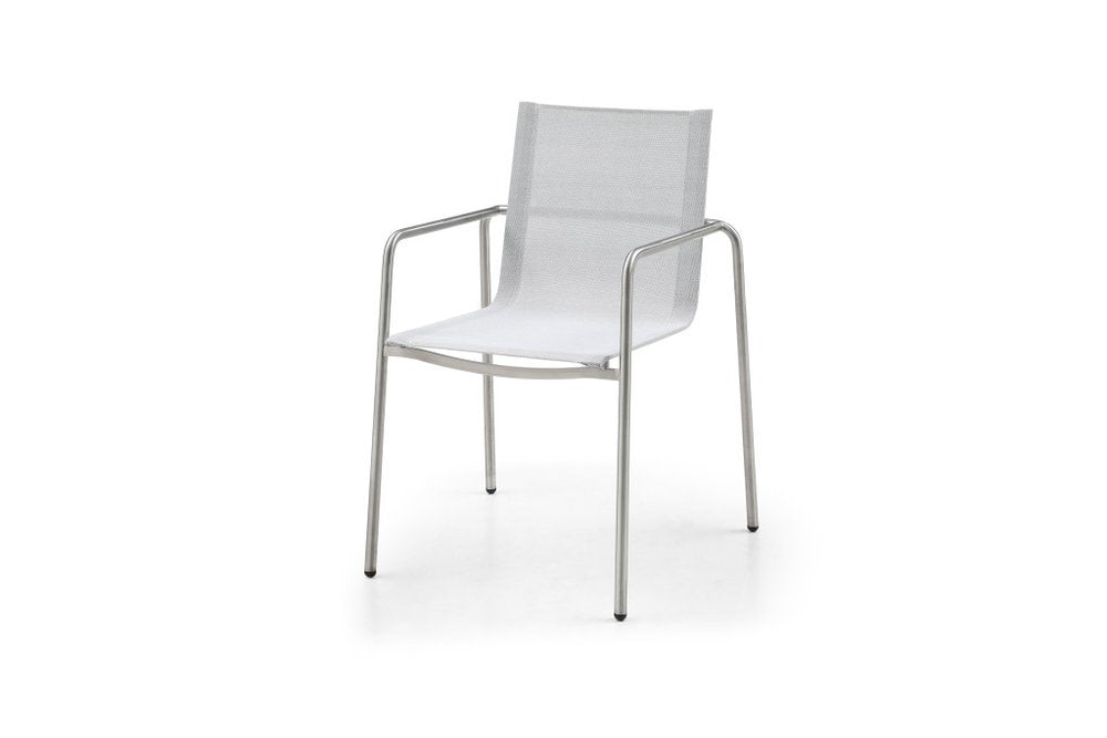 Set of Four Light Gray Steel Sling Outdoor Arm Chairs  Warm Home View
