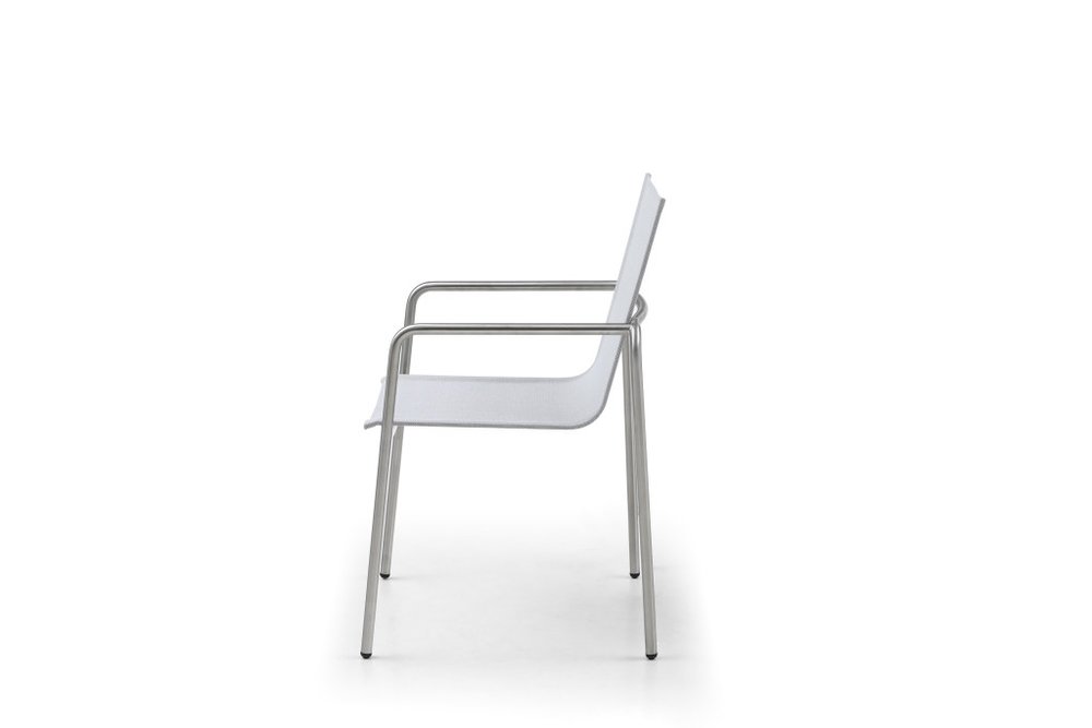 Set of Four Light Gray Steel Sling Outdoor Arm Chairs  Warm Home View