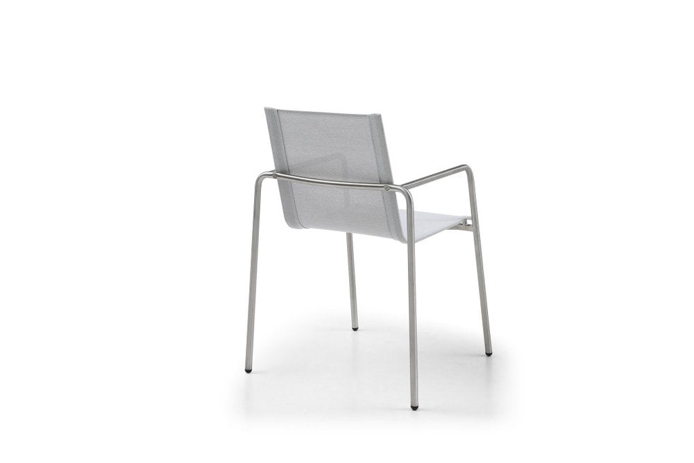 Set of Four Light Gray Steel Sling Outdoor Arm Chairs  Warm Home View