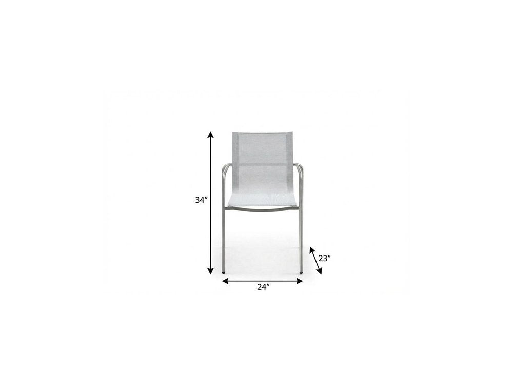 Set of Four Light Gray Steel Sling Outdoor Arm Chairs  Warm Home View